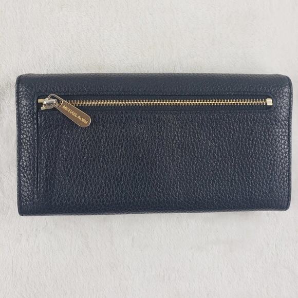 Michael Kors Wallet Women's Black Pebble Large Leather Gold Hardware - Picture 3 of 10